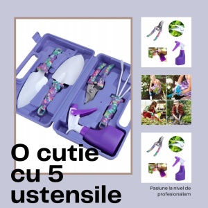 Set 5 accesorii pentru gradinarit Flippy, geanta depozitare inclusa, otel inoxidabil, 38 x 29 cm, mov - Img 2