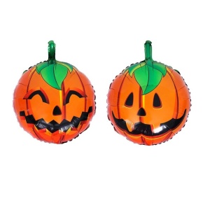 Set 5 Baloane din Folie Metalizata, Flippy, Figurine, Tema Halloween, Pai Inclus, Ambalaj Individual, Umflare cu Aer sau Heliu, Figurina Dovleac si Pisica 90x60 cm, Stelute si Cerculete 45 cm, Portocaliu-Negru - Img 2