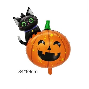 Set 5 Baloane din Folie Metalizata, Flippy, Figurine, Tema Halloween, Pai Inclus, Ambalaj Individual, Umflare cu Aer sau Heliu, Figurina Dovleac si Pisica 84x69 cm, Stelute si Cerculete 45 cm, Multicolor - Img 5
