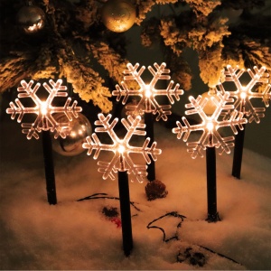 Set 5 Lampi LED cu baterii, de exterior Model Fulg de nea, pentru gradina, Flippy, 35.5 cm, Alb Cald - Img 2