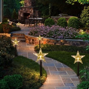 Set 5 Lampi solare LED de exterior Model Stea, pentru gradina, Flippy, 35.5 cm, Alb Cald - Img 5