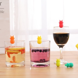 Set 6 Accesorii pentru Pahare, Flippy, pentru Petreceri/Cocktailuri, din Silicon, Model Ananas, Multicolor - Img 5