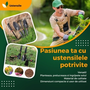 Set 7 Unelte de Gradina Flippy, pentru Plantare Prelucrare Sol si Ingrijire Plante, Material PVC si cardboard, 31.5 x 8 cm, negru - Img 3