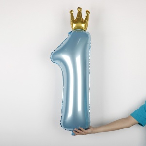 Set 8 Baloane din Folie Metalizată si din Latex, Flippy, Figurine Cifra 1 Printesa 91cm, Stea 45 cm si Cerc 55 cm, Baloane Latex 30 cm, Tema Prima Aniversare, Ambalaj Individual, Pai Inclus, Umflare cu Aer sau Heliu, Albastru - Img 2