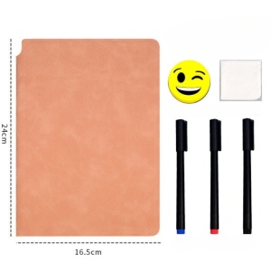 Set Agenda A5 Reutilizabila cu Pagini Tip Tabla, Agenda Pagini Albe cu Stergere Uscata, 3 Markere, 1 Burete și 1 Laveta de sters, Portabila, 24 x 16.5 cm, Coperta Piele, Roz Pal - Img 2