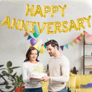 Set Baloane din Folie Metalizata, Flippy, Model Happy Anniversary, Litere de 40 cm, Baloane Party, Ambalaj Individual, Pai Inclus, Umflare cu Aer sau Heliu, Auriu - Img 5
