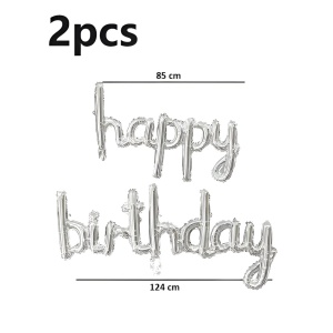 Set Baloane din Folie Metalizată, Flippy, Model Happy Birthday, 45x85 cm, 45x124cm, Baloane Party, Ambalaj Individual, Pai inclus, Umflare cu Aer sau Heliu, Argintiu - Img 5
