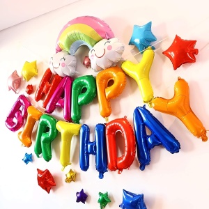 Set Baloane din Folie Metalizata, Flippy, Model Happy Birthday, Litere de 40 cm, Baloane Party, Ambalaj Individual, Pai, Ata si Adeziv Incluse, Umflare cu Aer sau Heliu, Multicolor - Img 4