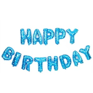 Set Baloane din Folie Metalizata, Flippy, Model Happy Birthday, Litere de 40 cm, Baloane Party, Ambalaj Individual, Pai, Ata si Adeziv Incluse, Umflare cu Aer sau Heliu, Albastru - Img 2