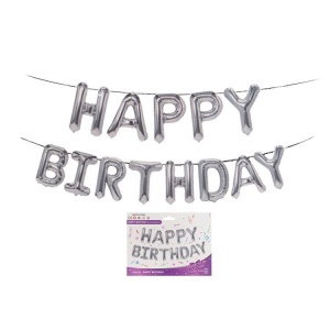 Set baloane folie Flippy, Happy Birthday, 40 cm, argintiu - Img 4