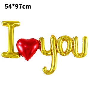 Set Baloane Folie Metalizata, Flippy, Model I LOVE YOU cu Inimioara, 54x97 cm, Tematica Ziua Îndrăgostiților, Ambalaj Individual, Pai Inclus, Umflare cu Aer sau Heliu, Auriu - Img 7
