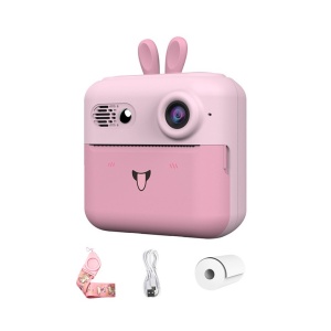 Set Camera Instantanee pentru Copii, Flippy, Ecran HD 2.4'', 24MP, 720P Video, 1200 mAh, cu Functie de Printare Alb-Negru, cablu USB-C, Bluetooth, Compatibil iOS/Android, Imprimare APP, Model Iepure, Roz - Img 9