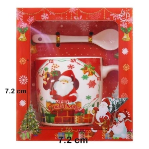Set cana ceramica cu lingurita Flippy, 200 ml, tematica Mos Craciun cu sac de cadouri, multicolor - Img 2