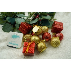 Set de 12 ornamente de brad, Flippy, de tip Glob, Rosu/ Auriu, din polistiren, cu finisaj sclipitor , cutie 4 cm adancime x 20 cm inaltime x 12 cm lungime) - Img 3