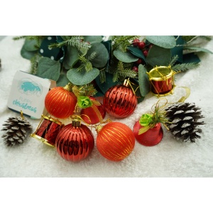 Set de 24 ornamente de brad, Flippy, de tip Glob, Rosu/ Maro, din polistiren, cu finisaj sclipitor , cutie 5 cm adancime x 29 cm lungime x 19 cm inaltime - Img 2
