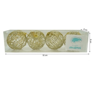 Set de 4 ornamente de brad, Flippy, de tip Glob, Auriu, cu ø de 8 cm, din metal, cu finisaj sclipitor , cutie 8 cm adancime x 32 cm lungime x 8 cm inaltime - Img 11