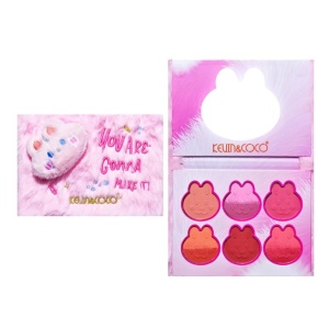Set de Machiaj Kevin&Coco, 6 culori Blush, Husa Pufoasa, Model Pisicuta, 17.3x12.5x5 cm, Multicolor - Img 1