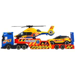 Set Dickie Toys Rescue Transporter 40 cm cu camion, masina, elicopter si accesorii - Img 3