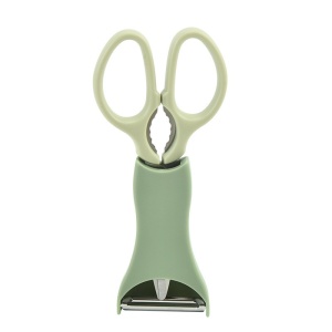 Set foarfeca pentru bucatarie Flippy, curatator legume tip suport, multifunctional, spargator nuci, material ABS si otel inoxidabil, maner ergonomic, 16.8 x 7.8 x 1 cm, verde - Img 1