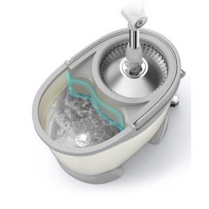 Set Galeata cu Pedala si Mop Rotativ 360°, Flippy, Cu Actiune Centrifuga x4, Pentru Uz Casnic, Maner din Otel Inoxidabil Telescopic, 2 Capte din Bumbac, 46x30x28 cm, Alb Ivoir - Img 6
