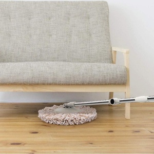 Set Galeata si Mop Rotativ 360°, Flippy, Cu Dubla Actiune Centrifuga, Pentru Uz Casnic, Maner din Otel Inoxidabil Telescopic, 2 Capte din Bumbac, 46x27x29 cm, Roz - Img 3