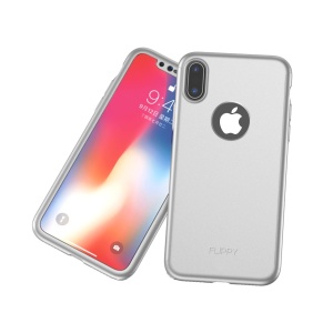Set Husa si Folie de Protectie, Flippy, Compatibila cu Apple iPhone X, Full Cover 360°, Plastic + Sticla, Argintiu - Img 3