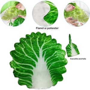 Set patura flanel si caciula Flippy, forma frunza de salata, pentru nou-nascuti, material poliester, 85 cm, verde - Img 2