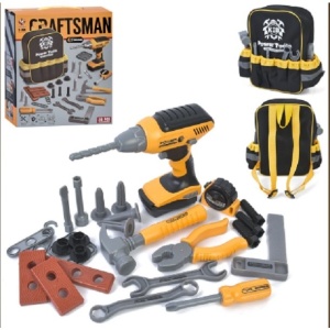 Set Scule de Jucarie pentru Copii, Flippy, Ghiozdan cu Bormasina si Accesorii Incluse, 28 Piese, Material Plastic Durabil, Interactiv, +3 Ani, 30.5x25x11 cm, Negru/Portocaliu - Img 4