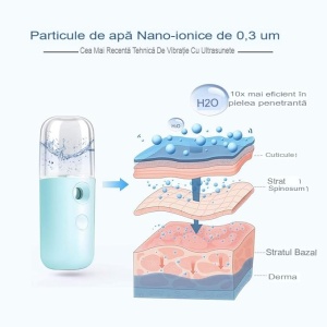 Spray de Hidratare Facială cu Tehnologie Nano, Flippy, Hidratare, Igienizare, Abur Rece, Încărcare USB, Capacitate 30 mL, 10cm, Albastru - Img 3