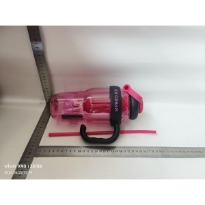 Sticla de Apa, Flippy, Termica, Mentinere 6 Ore, 1400 mL, cu Pai si Capac, PP si Silicon, cu Maner Negru, 25.5x7.5 cm, Roz - Img 2