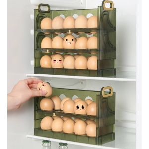 Suport Organizator pentru Oua, Flippy, pentru Frigider, Verde transparent, Capacitate 20 oua, Doua straturi, cu Data de Expirare, 25.5x10x17 cm - Img 5