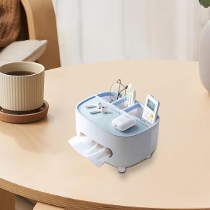 Suport pentru Servetele, Flippy, Cutie Multifunctionala, Design Minimalist, ABS, cu Suport pentru Obiectele Personale, pentru Birou, 21x12x12 cm, Albastru - Img 6
