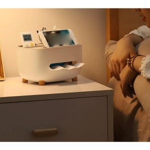 Suport pentru Servetele, Flippy, Cutie Multifunctionala, Design Minimalist, ABS, cu Suport pentru Obiectele Personale, pentru Birou, 21x12x12 cm, Gri - Img 5