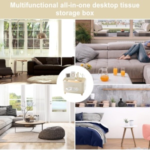 Suport pentru Servetele, Flippy, Cutie Multifunctionala, Design Minimalist, ABS, cu Suport pentru Obiectele Personale, pentru Birou, 21x15x13 cm, Crem - Img 6