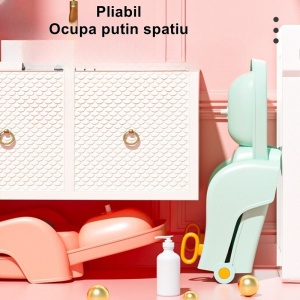 Suport Pliabil pentru Spalat Parul Flippy, Pentru Copii, cu Scurgere, cu Picioare Antialunecare, Material Polipropilena, Suport Cap Reglabil, cu Manere, 110 x 35 x 21 cm, Verde - Img 6