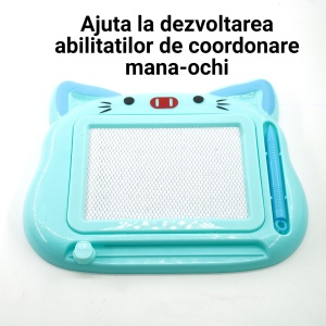 Tablita Magnetica de Scris si Desenat, Flippy, Model Pisica, cu Creion, Dimensiuni 23.2x18.5 cm, Suprafata Desen 14.6x10.4 cm, Dezvolta Imaginatia si Creativitatea, Incurajeaza Exersarea Scrisului, Albastru - Img 3