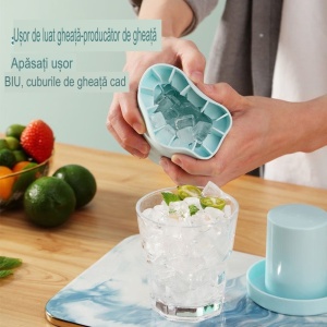 Tava de Gheata din Silicon cu Capac, Flippy, Forma de Gheata pentru Racirea Bauturilor, in Forma de Frapiera, Silicon fara BPA, Cuburi de Gheata, 9x8.5x8 cm, Albastru - Img 2