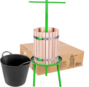 Teasc, presa din lemn pentru zdrobit struguri ,fructe, 40 L ,Lider Premium + Cos flexibil cauciuc negru 26 L - Img 2