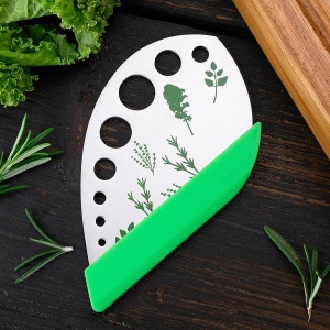Tocator manual pentru ierburi Flippy, instrument de curatat frunze, margini ascutie, 9 gauri de diferite dimensiuni, multifunctional, material otel inoxidabil, maner ergonomic, rezistent la rugina, 12.3 x 6.9 cm, argintiu - Img 4