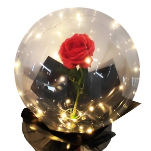 Trandafir in Balon LED cu Lumini, Flippy, Tip Buchet, Diametru 35 cm, Rosu - Img 1