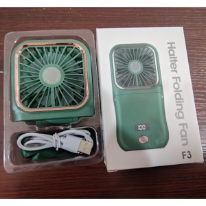 Ventilator Portabil Flippy, 3 in 1, de Mana, de Gat, de Birou, 16.7 x 8 x 1.9 cm, 3 Trepte de Viteza, Incarcare USB, Pliabil, Afisaj Digital, Suport Telefon, Verde - Img 6