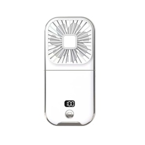 Ventilator Portabil Flippy, 3 in 1, de Mana, de Gat, de Birou, 16.7 x 8 x 1.9 cm, 3 Trepte de Viteza, Incarcare USB, Pliabil, Afisaj Digital, Suport Telefon, Alb - Img 1