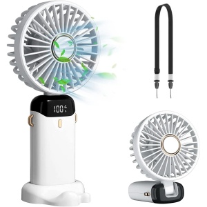 Ventilator Ultra Portabil cu Aromaterapie, Flippy, 3 in 1, de Mana, de Birou, de Gat, 5 Trepte de Viteza, Incarcare USB, Autonomie 12h, Pliabil, cu Ecran LCD, Alb - Img 2