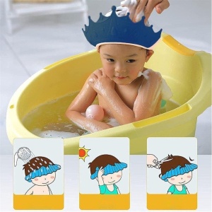 Viziera de Protectie Baie Pentru Copii, Fippy, Model Coroana, Dimensiune ajustabila, Durabil, Usor de curatat, Impotriva Samponului, pentru Ochi si Urechi, TPE+PP, 15x13 cm, Albastru Inchis - Img 5