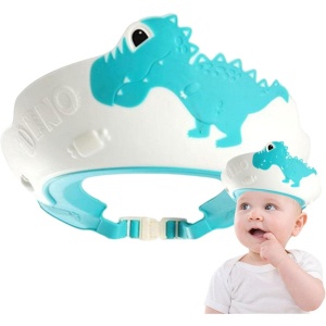 Viziera de Protectie Baie Pentru Copii, Fippy, Model Dinozaur, Dimensiune ajustabila, Durabil, Usor de curatat, Impotriva Samponului, pentru Ochi si Urechi, TPE+PP, 22x21 cm, Albastru - Img 5