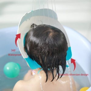 Viziera de Protectie Baie Pentru Copii, Fippy, Model Hipopotam, Dimensiune ajustabila, Durabil, Usor de curatat, Impotriva Samponului, pentru Ochi si Urechi, TPE+PP, 22x21 cm, Albastru - Img 3