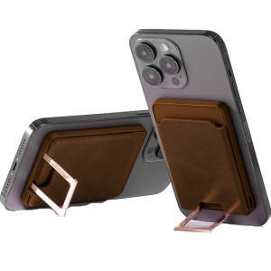 Accesoriu pentru telefon 3 in 1 Flippy, incarcator Wirelles Magsafe, portofel si suport, maro - Img 1