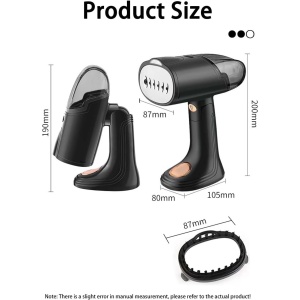 Aparat de Calcat Vertical Portabil cu Abur, Flippy, Putere 1500W, Rezervor Detasabil de 138ml, Priza, Functie Anti Calcar si Auto Curatare, Pliabil, cu Perie, 20x10.5x8 cm, Negru - Img 3