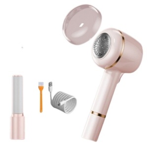 Aparat Pentru Curatat Scame, Par Si Praf, Flippy, Pentru Diferite Tipuri De Material, Cu Lame Din Otel Inoxidabil, Incarcare Prin USB Type-C, Cu Perie De Curatare, Cablu USB Si Stick Cu Lipici Incluse, Roz, 220 x 86 mm - Img 1