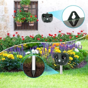 Aparat Solar LED cu Ultrasunete, Flippy, Repelent pentru Animale Mari si Mici, Lumina Rosie si Alba, Anti Rozatoare, Anti Insecte, 15 x 14 x 24 cm, Verde - Img 3